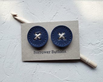 Large Handmade Leather Buttons – Knitting Buttons – Knitter Gift – Set of 2 - Navy blue