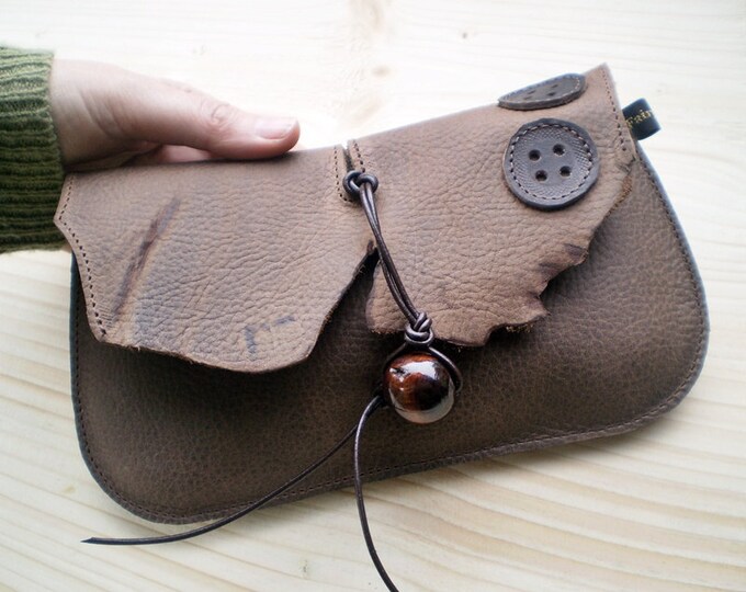 Handmade Leather Clutch Purse, Bag, WILD OAK Antiqued Leather DODIE by