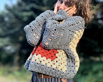 Tilda Jumper – Hand-Crochet Wool | Vegan friendly, Relaxed Fit, Cottagecore Style - No.5016