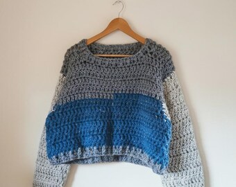 On Sale - Chunky Crochet Crop Jumper: Boxy Oversized Fit, Handmade in England. No 5045