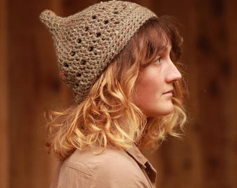 Crochet Acorn Hat - Cottagecore Beret - Handmade - Esme - Mossy tweed.