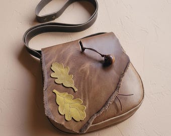 Cross body bag - Messenger – Handmade Leather – Cottagecore Forest Style - Thimble - No.5161