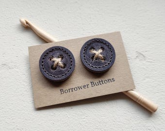 Large Handmade Leather Buttons – Knitting Buttons – Knitter Gift – Set of 2 - Dark Coffee brown