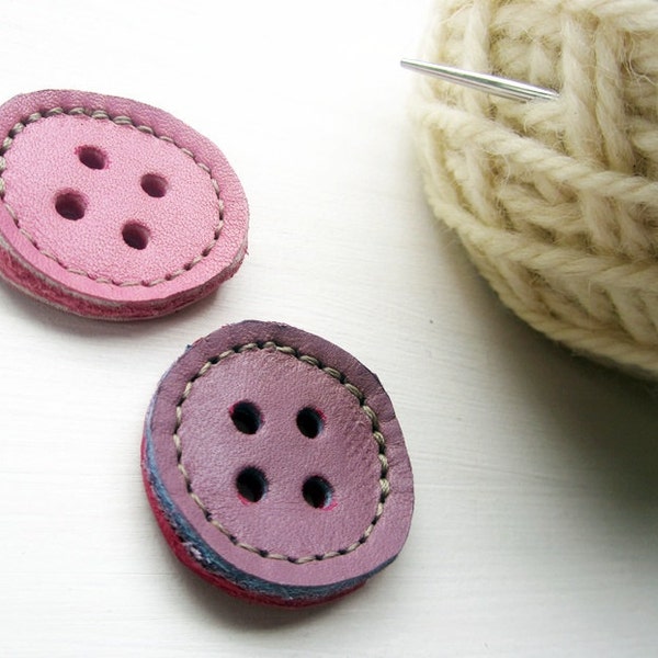 Leather BUTTON handmade in Blossom and Lilac leather, 30mm X 2 by Fairysteps