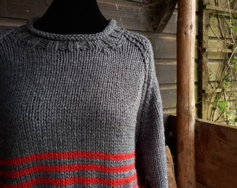 RAGLAN Stripe Jumper. 4960. Cottage cosy, knitted. Handmade in England.