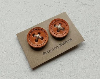 Large Handmade Leather Buttons – Knitting Buttons – Knitter Gift – Set of 2 - Foxy orange
