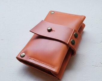 Leather Carry All Wallet: fox orange, Handmade in England. WELA 5130