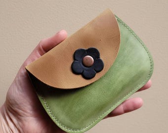 Coin Purse – Cottagecore Leather – Woodland Accessory - Pippin, honey & leaf No.5206