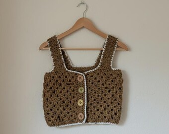 Martha Vest – Hand-Crochet Wool | Button Bodice, Woodland Style - No.5049