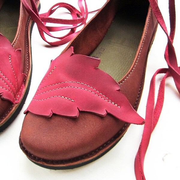 Size UK 8, Handmade Womens Leather Shoes, NEVERLAND, Chestnut, Wild Plum 2200 by Fairysteps