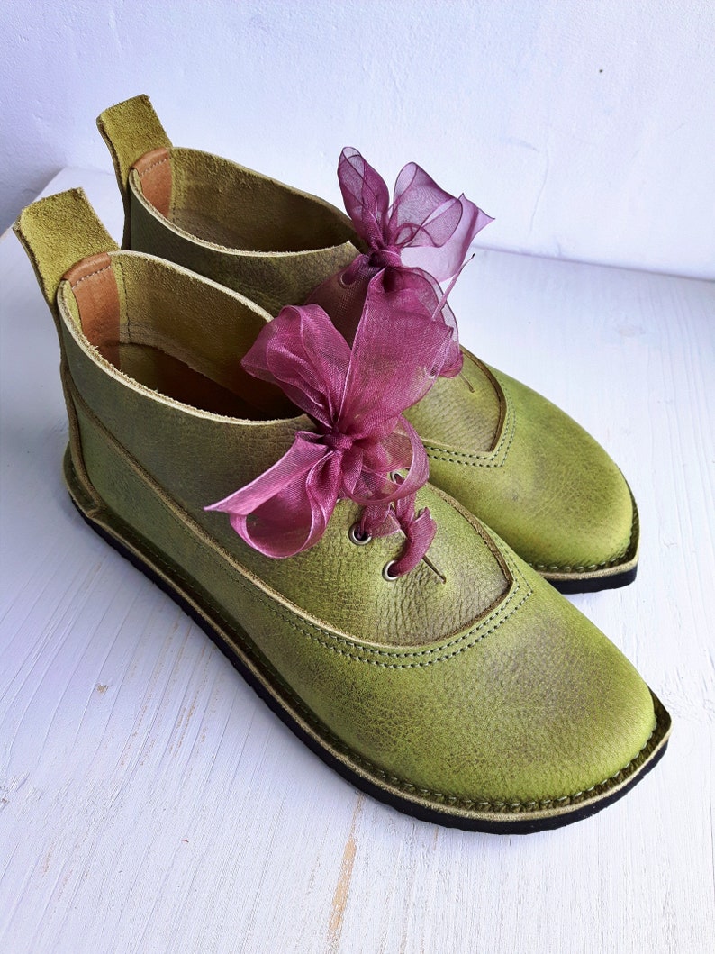 olive zesty green antiqued UK 3 WISH Boot #3799 leather boots pointy toe ultimate barefoot comfort