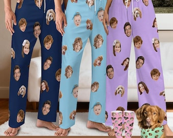 Custom Photo Pajama pants, Personalized Family/Pet Face Sleepwear/Socks/Dog Bandana,Christmas Gift