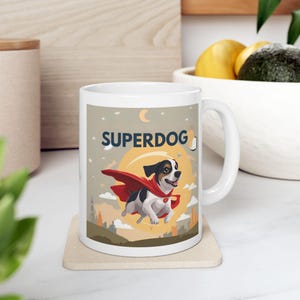 Superdog Cartoon Mug | Cute Dog Coffee Cup | Pet Lover Gift | Ceramic Mug