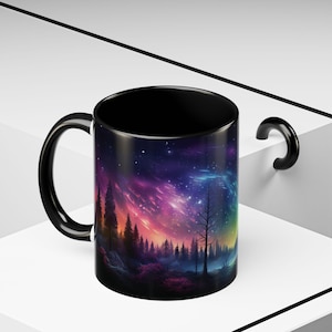 Aurora Borealis Kaffeebecher: Nachthimmel Landschaft, Nordlichter Dekor