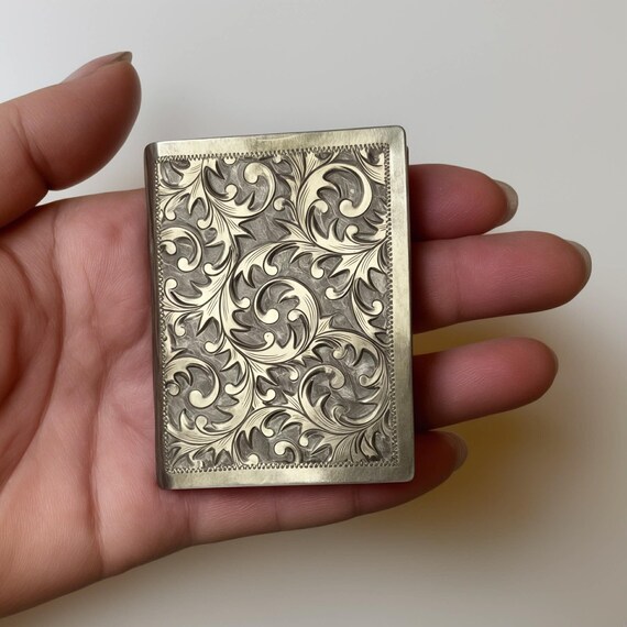 Antique 950 Sterling Silver Etched Powder Compact Book Style 96g Empty Monogram