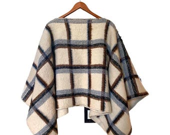 Manta chal poncho de lana Roka L'tda vintage hecha a mano, rara
