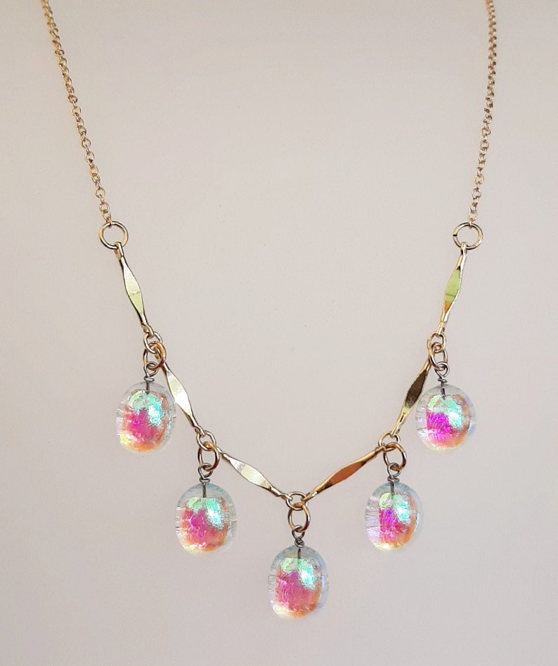 bridal jewelry Fused glass necklace /& 14 karat gold filled necklace modern colorful statement piece wedding present dichroic glass