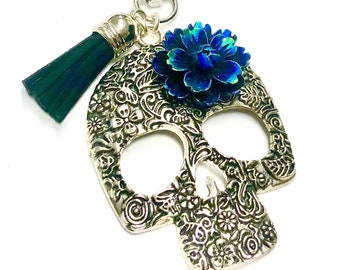 Sugar Skull Keychain Day of the Dead Key Ring Extra Large Sugar Skull Gift