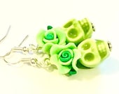 Cute Sugar Skull Earrings Day of the Dead Green Ceramic Sugar Skull Jewelry Gift