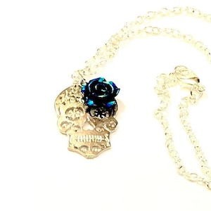 Silver Sugar Skull Pendant Necklace Day of the Dead Minimalist Sugar Skull Jewelry Gift