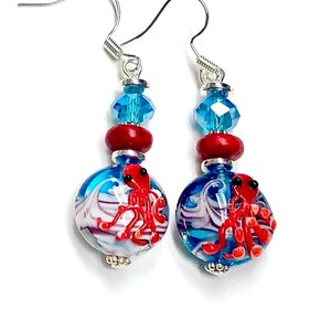 Octopus Earrings Handmade Lampwork Glass Ocean Octopus Bead Jewelry