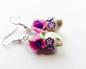Sugar Skull Earrings Purple and White Day of the Dead Roses and Skull Earrings