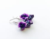 Sugar Skull Earrings Pleasant Purple Day of the Dead Roses and Sugar Skull Beads