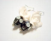 Black and White Day of the Dead Rose and Sugar Skull Earrings