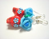Sugar Skull Earrings Red and Turquoise Day of the Dead Rose and Skull Earrings