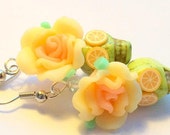 Sugar Skull Earrings Citrus Burst Orange and Lime Day of the Dead Roses and Sugar Skulls