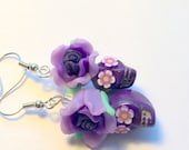 Purples Day of the Dead Roses and Sugar Skull Earrings
