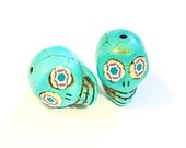 Sugar Skull Beads Turquoise 18mm Skull Beads Fun Flower Eyes Skull Jewelry Components