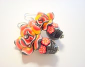 Red, Yellow, and Black Day of the Dead Roses Sugar Skull Earrings
