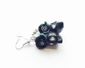 Sugar Skull Earrings Midnight Black Day of the Dead Roses, Hearts and Skull Earrings