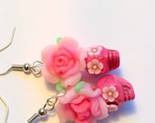 Day of the Dead Rose Sugar Skull Earrings Pretty Pinks Small Skull Earrings