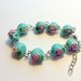 Turquoise and Pink Day of the Dead Sugar Skull Adjustable Chain Bracelet