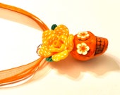 Sugar Skull Pendant Key Ring Orange Skull Rose Pendant Necklace Charm Key Chain Accessory