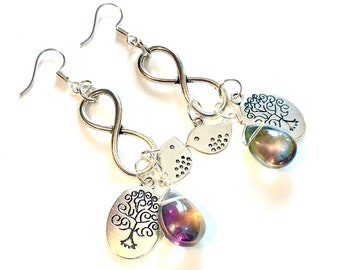 Gorgeous Bird Tree of Life Earrings with Teardrop - Hypoallergenic Earwires, Perfect Gift for Her