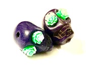 Sugar Skull Beads Purple Green Variegated Rose Eyes Day of the Dead Skull Beads Limited Edition Beads