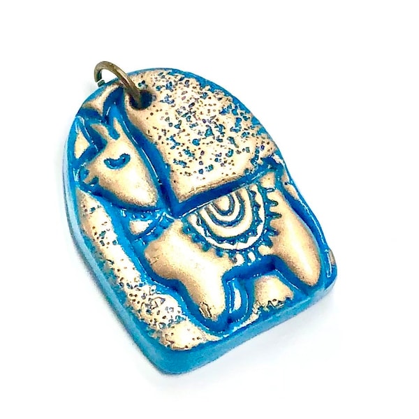 Llama Pendant Handmade Turquoise Bronze Alpaca Jewelry Component