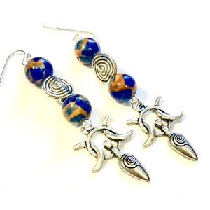Triple Moon Goddess Gemstone Beaded Boho Earrings