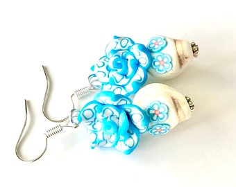 Sugar Skull Earrings: Turquoise Rose, Day of the Dead