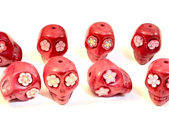 Sugar Skull Beads Red 18 MM Day of the Dead Jewelry Components