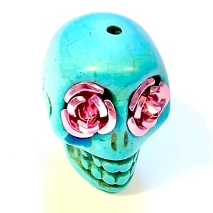 Gigantic Turquoise Sugar Skull Bead Day of the Dead Jewelry Component