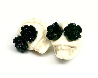 Sugar Skull Beads Black Rose Skull Jewelry Earring Components