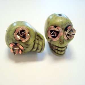 Coffee Rose Eyes Green Howlite 18mm Sugar Skull Day of the Dead Beads