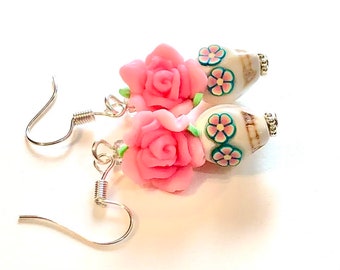 Sugar Skull Earrings Pink White Day of the Dead Sugar Skull Jewelry Gift For Her