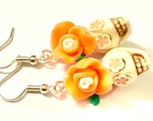 Sugar Skull Earrings Orange Cream 39 Soda Day of the Dead Skull Jewelry Gift