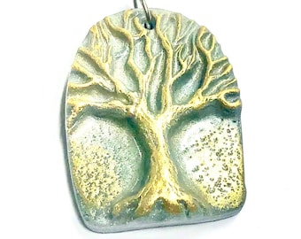 Tree of Life Pendant Silver Gold Yggdrasil Handmade Polymer Clay Jewelry Component