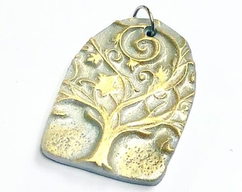 Tree of Life Pendant Silver Gold Yggdrasil Handmade Polymer Clay Jewelry Component